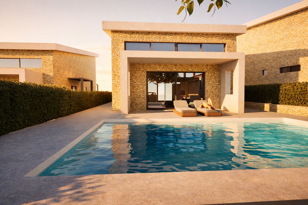 Pasha Villas private pool with sunbeds — contemporary villa for sale in Parga, Greece